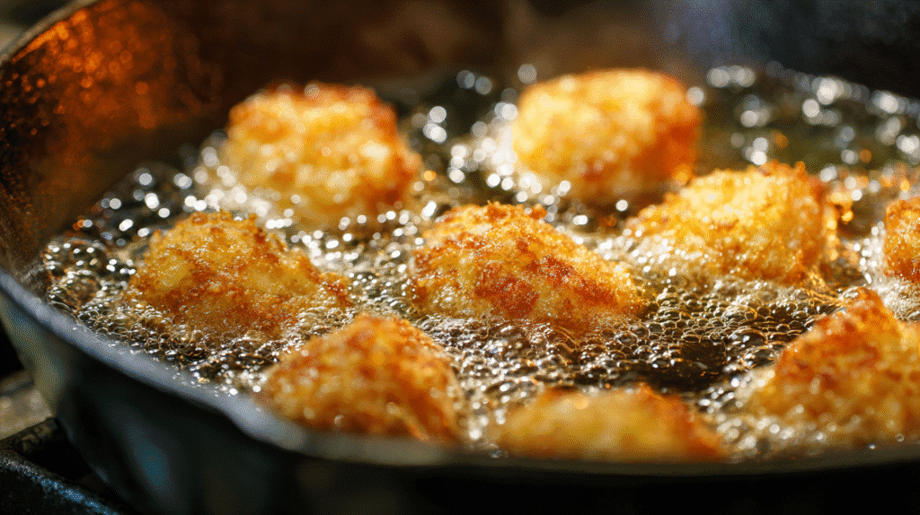 Onion bites frying in hot oil