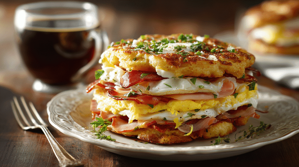 Served cloud bread breakfast sandwich on plate