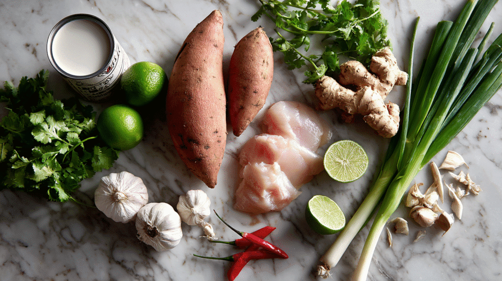 Ingredients for Thai Chicken Soup with Sweet Potato