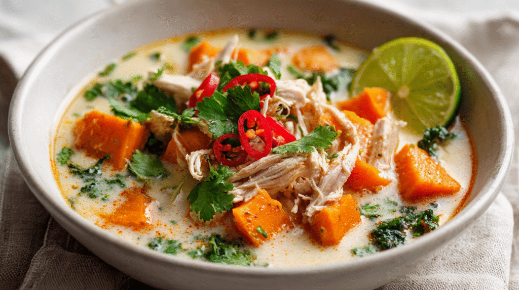 Thai Chicken Soup with Sweet Potato in Coconut Broth