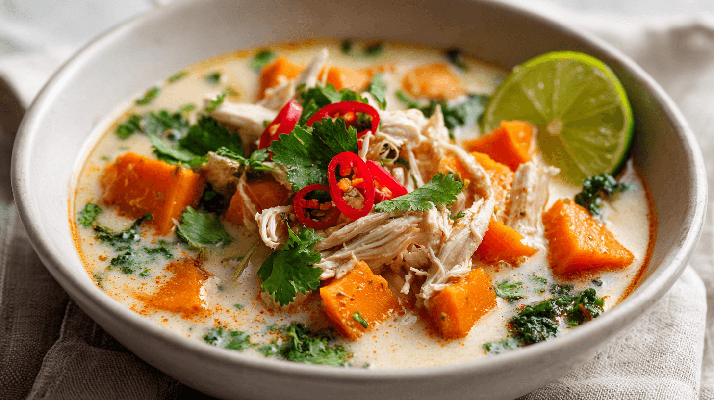 Thai Chicken Soup with Sweet Potato in Coconut Broth