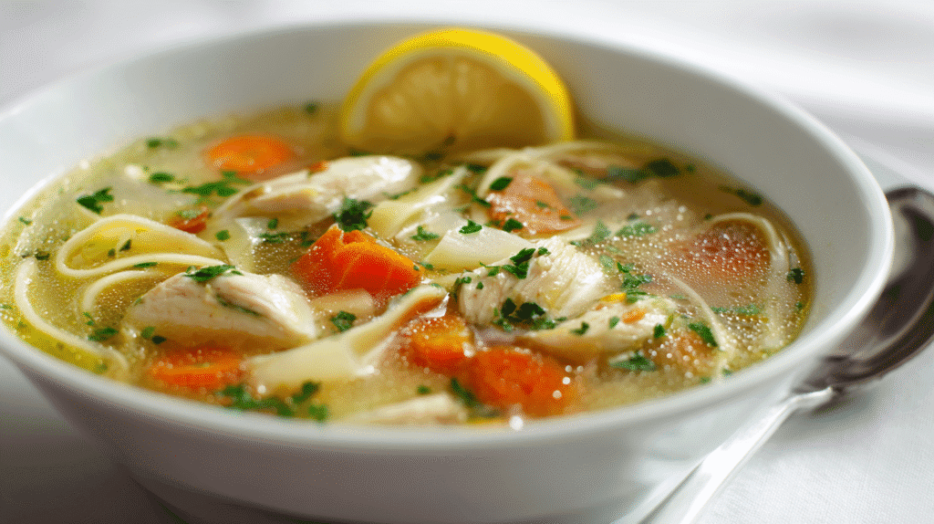 Final bowl of Cold-Season Chicken Soup with Herbs