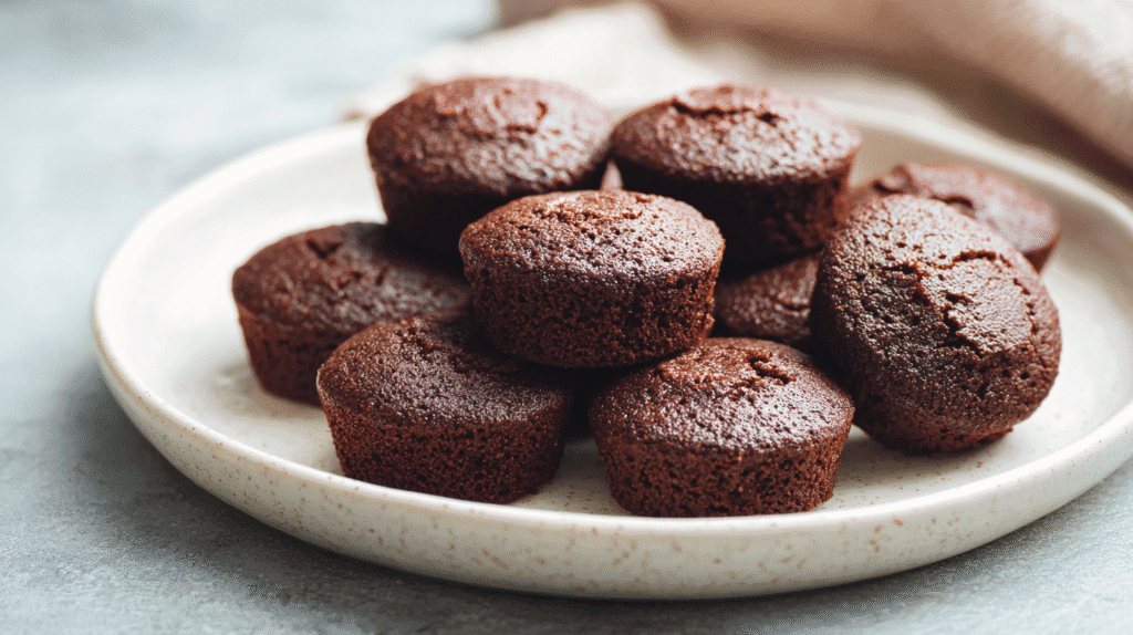 One Bowl Eggless Brownie Bites on ceramic plate