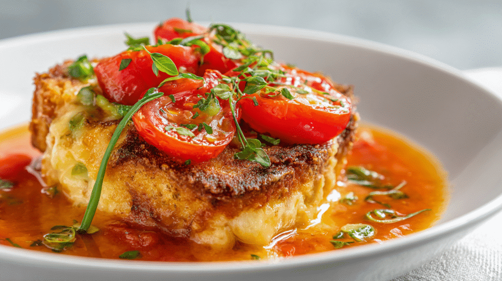 Serving of Tomato Soup & Grilled Cheese Casserole