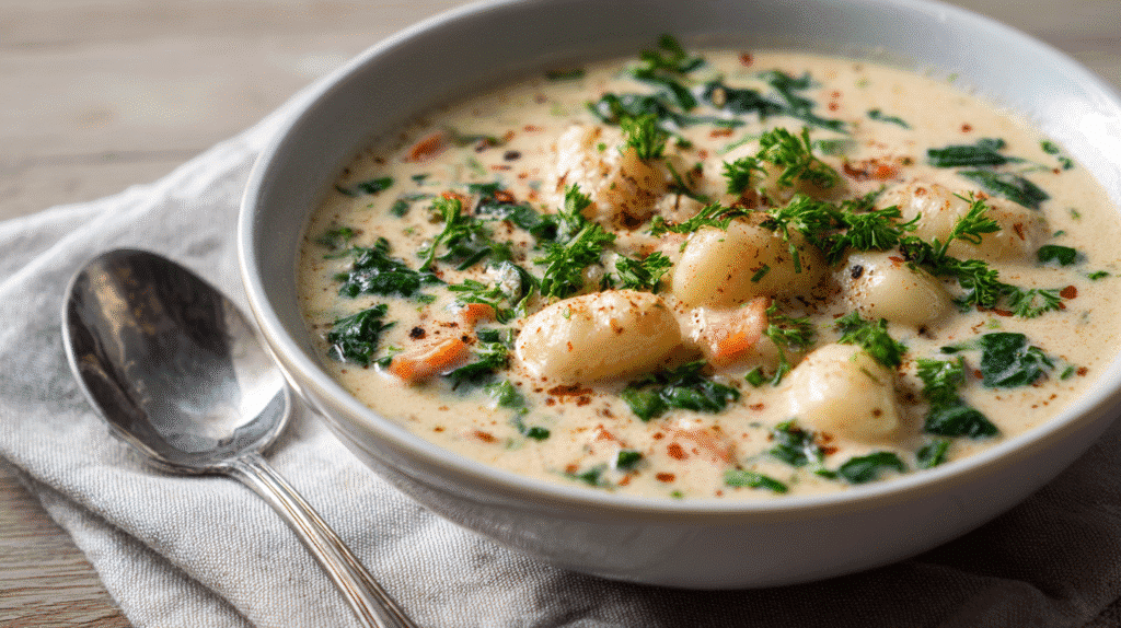 Bowl of Cozy Winter Gnocchi Soup ready to serve