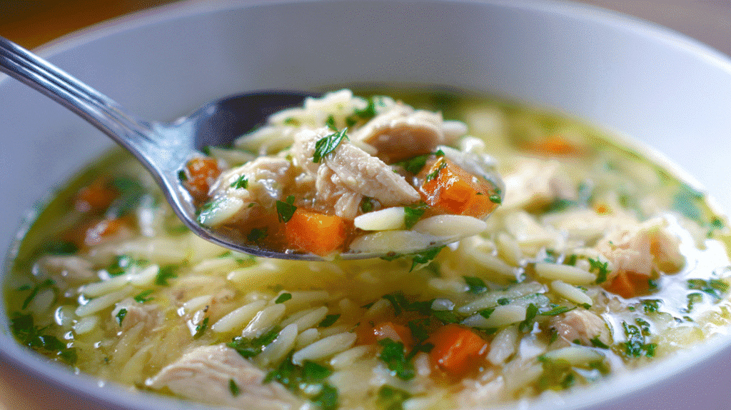 Spoonful of Lemon-Garlic Chicken & Orzo Soup