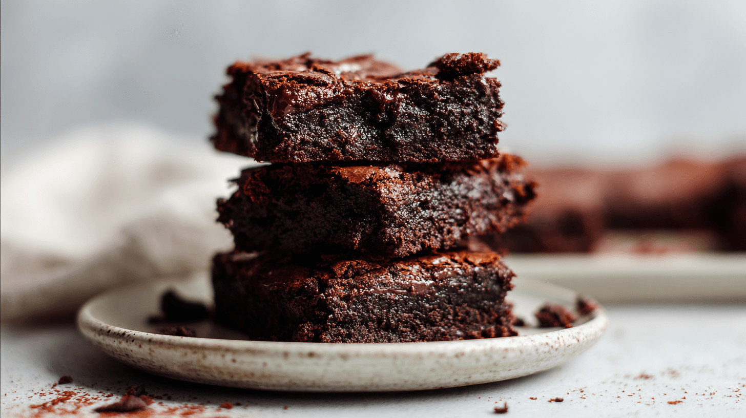 Close-up stack of eggless Oreo brownies on a plate