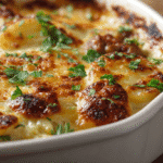 Ranch Scalloped Potatoes with Sausage fresh from the oven