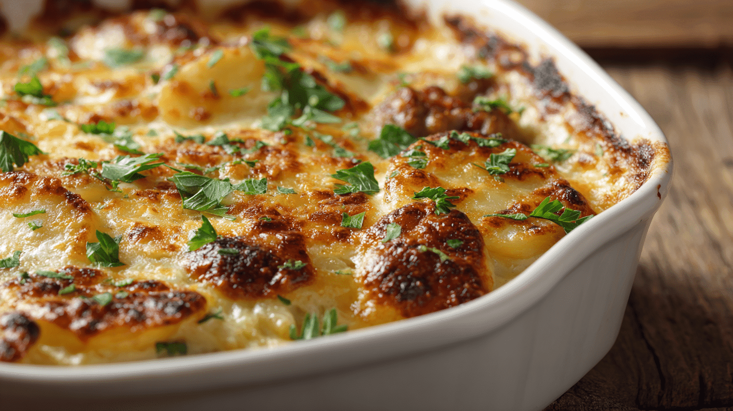 Ranch Scalloped Potatoes with Sausage fresh from the oven