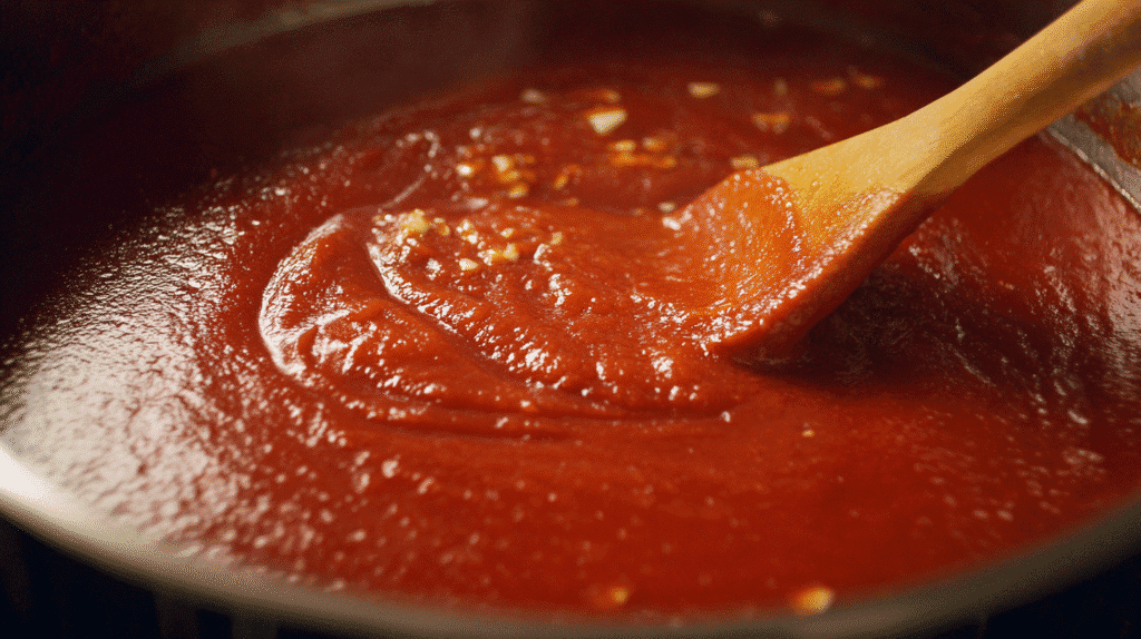Tomato base for casserole being cooked