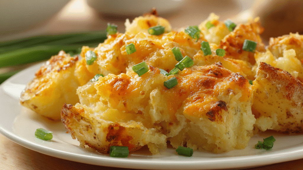 Served cheesy ranch potatoes with garnish