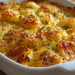 Oven-Baked Cheesy Ranch Potatoes in white dish