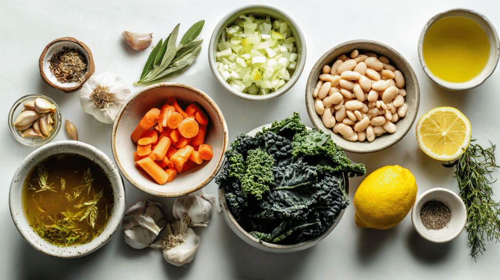 Fresh ingredients for immune-boosting Italian broth soup