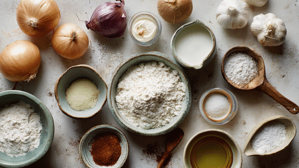 Ingredients for making Awesome Blossom Onion Bites