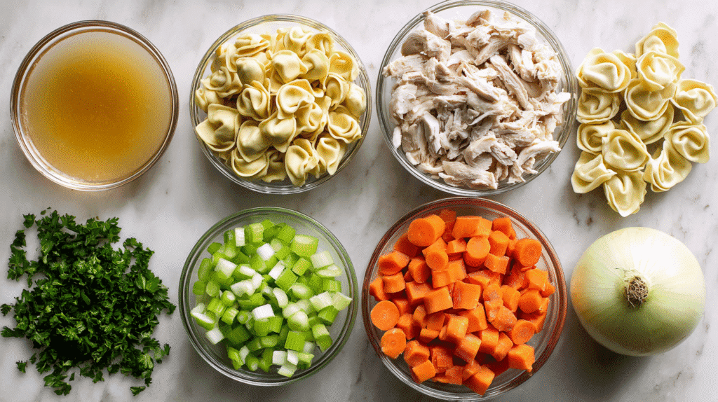 Fresh ingredients for Classic Chicken Tortellini Soup