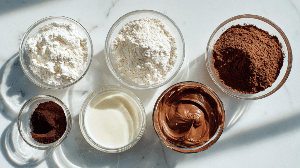 Egg-Free Nutella Brownie Ingredients laid out on counter