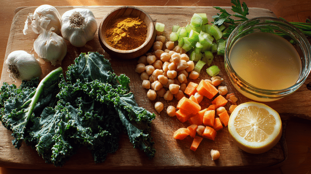 Ingredients for Penicillin Soup with Garlic and Greens