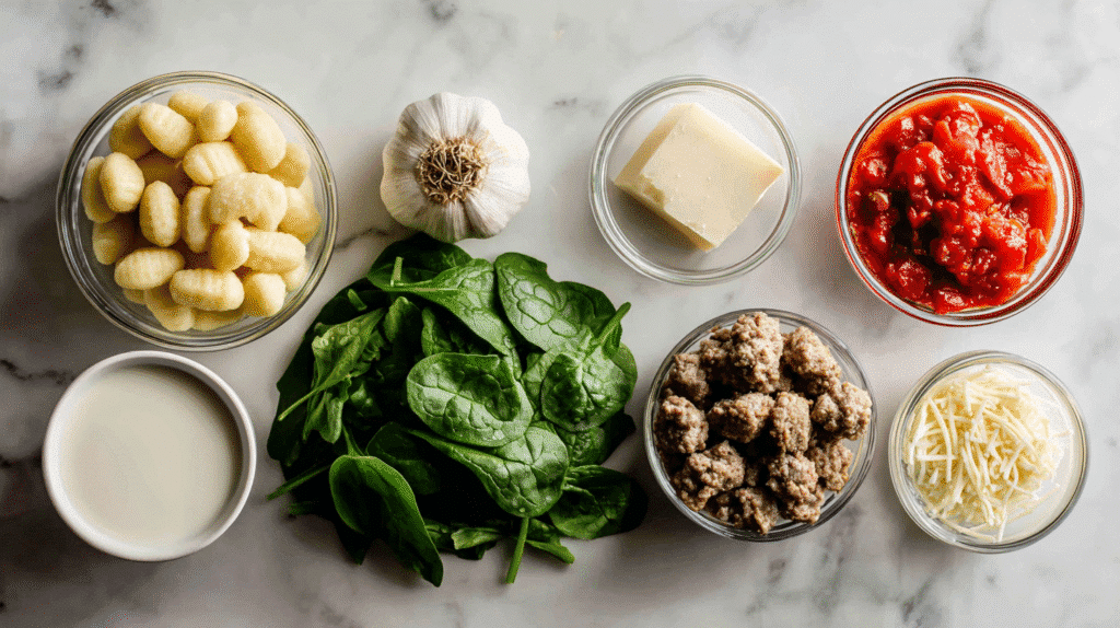 Ingredients for Parmesan Sausage Gnocchi Soup