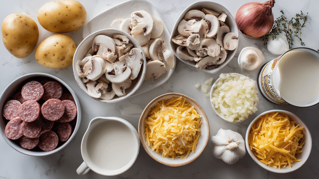 Ingredients for slow cooker sausage and potato casserole