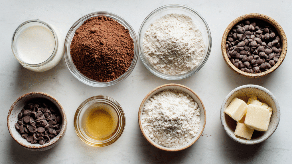 ingredients for vegan cocoa brownies