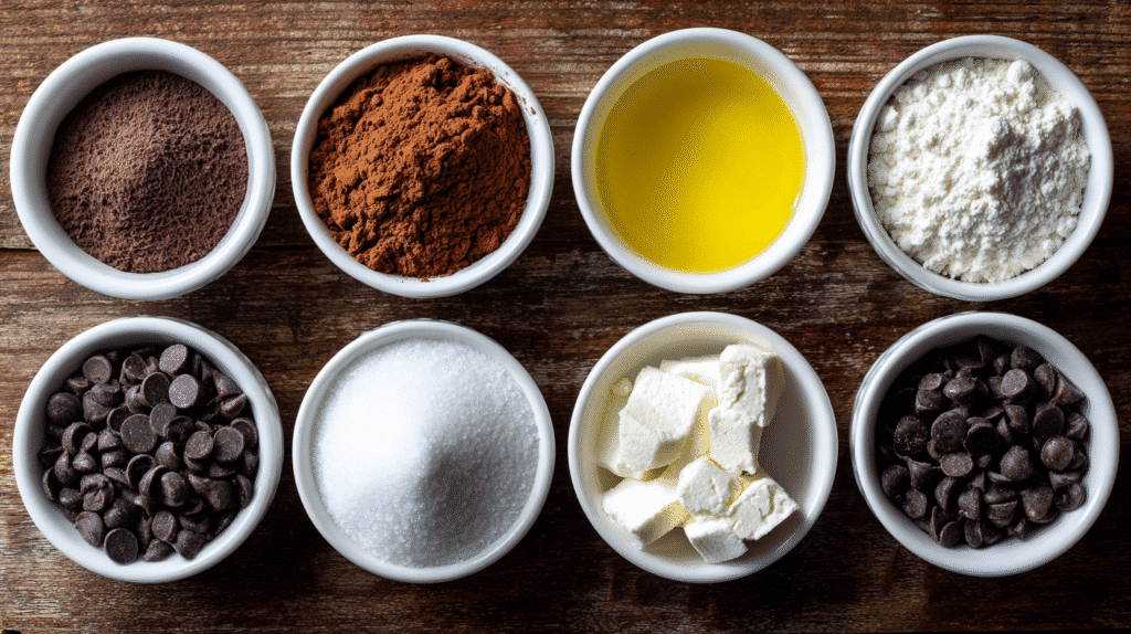 Ingredients for One Bowl Eggless Brownie Bites