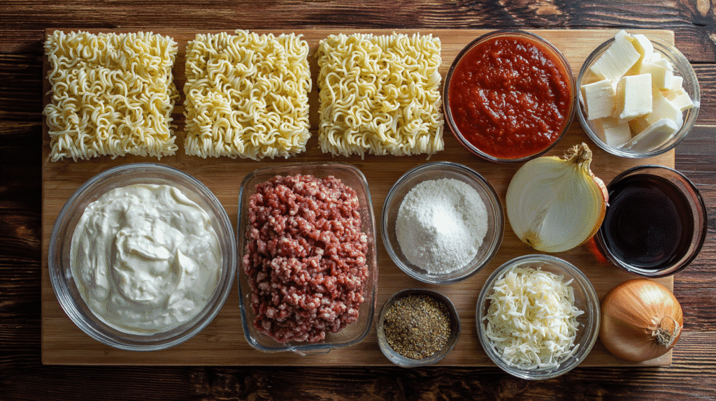 Ingredients for Spicy Ramen Lasagna