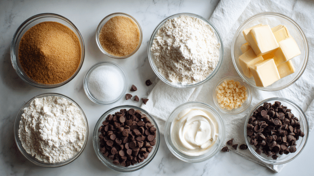 Eggless blondie baking ingredients flat lay