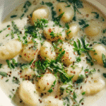 Cozy Winter Gnocchi Soup in a white bowl