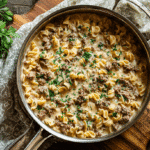 High protein hamburger helper in skillet