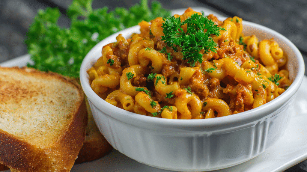 Serving of high protein hamburger helper