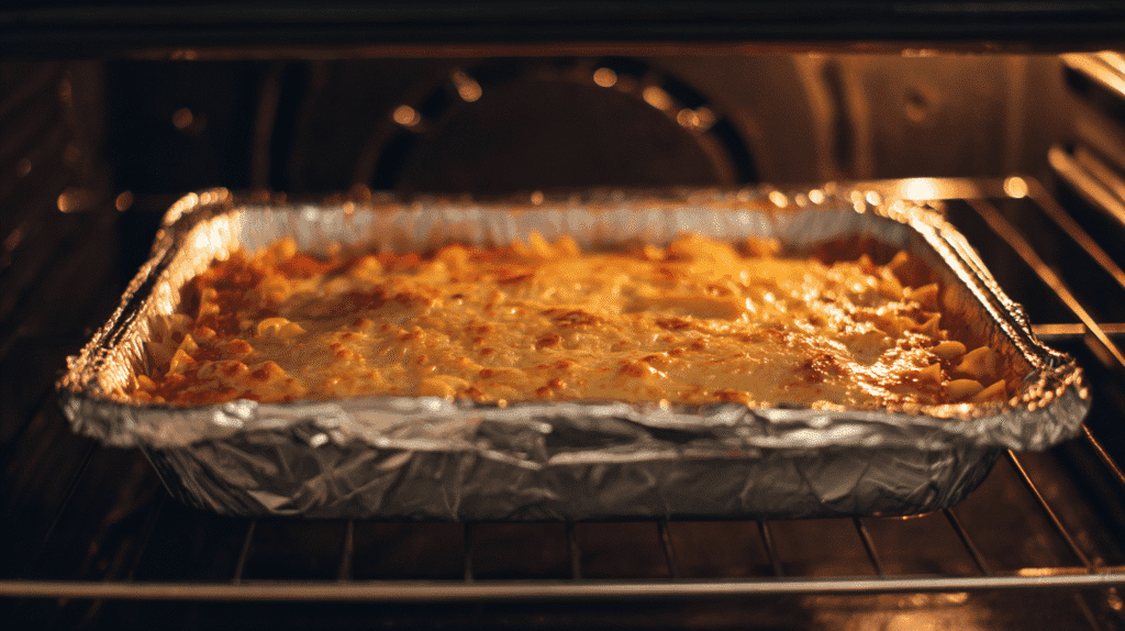 Ramen lasagna baking in oven