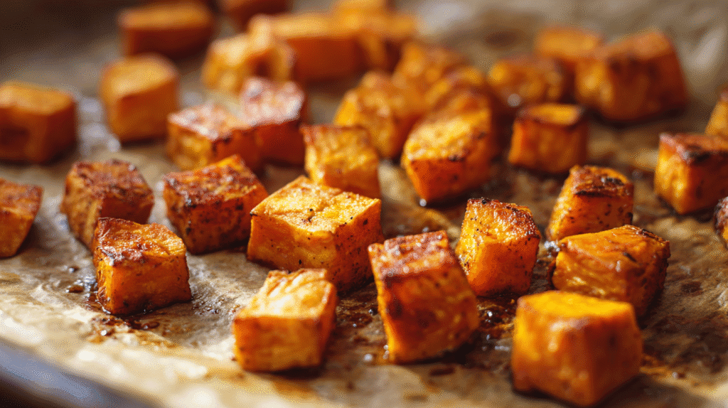 Roasted sweet potatoes for viral bowl