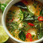 Ginger Lime Thai Soup for Cold Days in bright white bowl