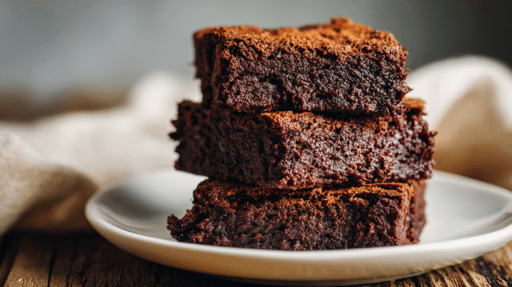 Whole Wheat Eggless Brownies stacked on white plate