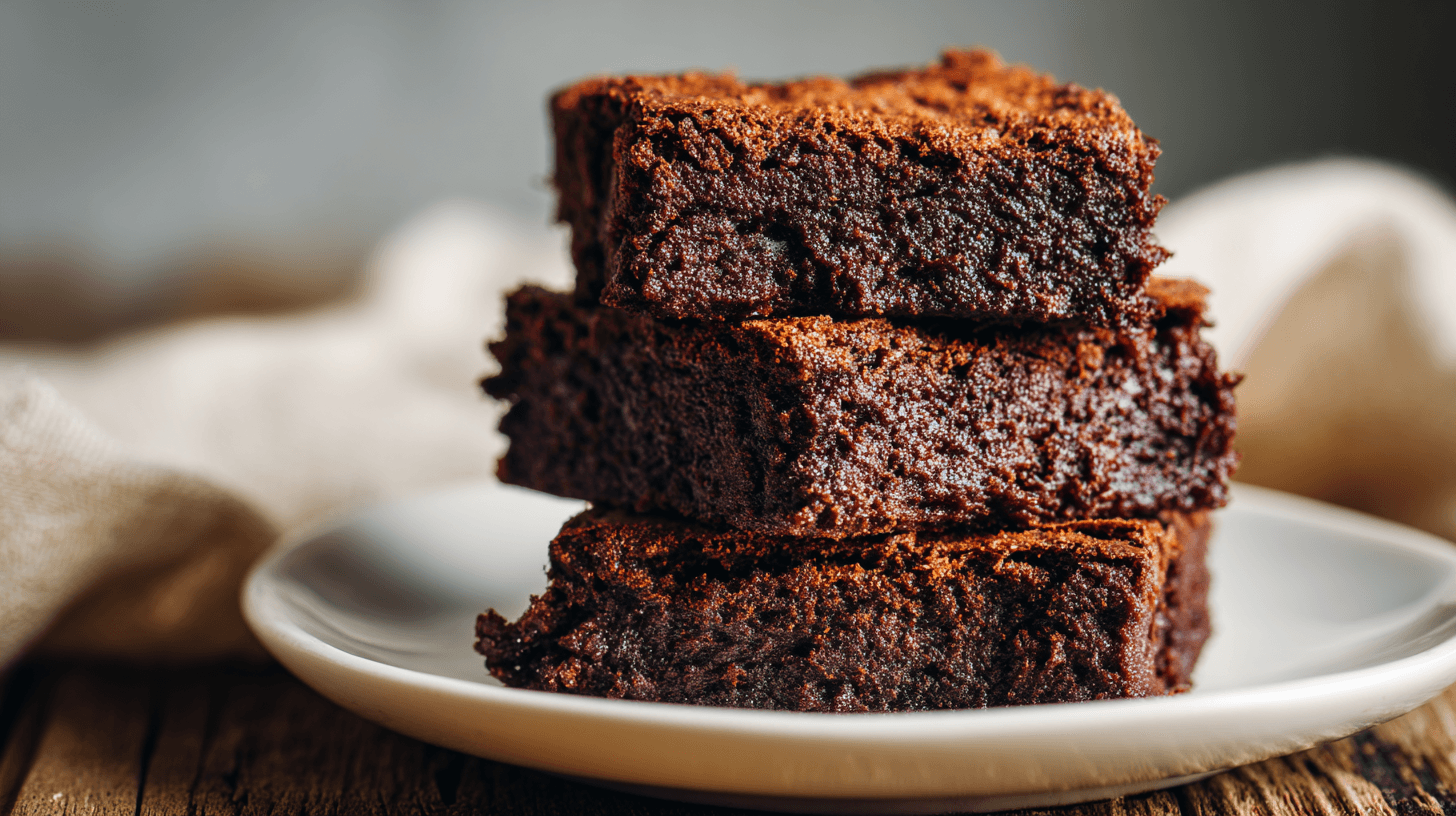 Whole Wheat Eggless Brownies stacked on white plate