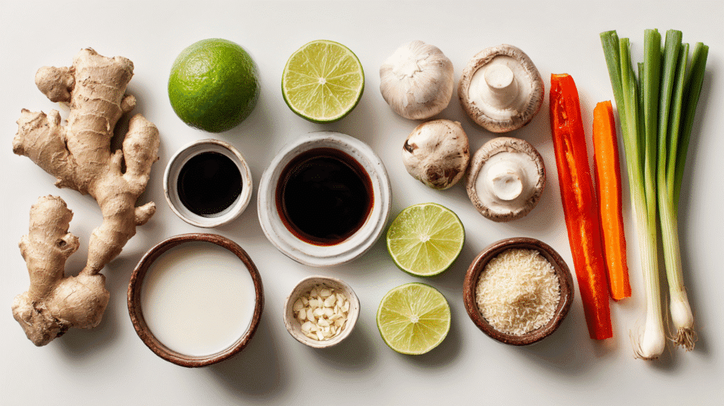 Fresh ingredients for Ginger Lime Thai Soup for Cold Days