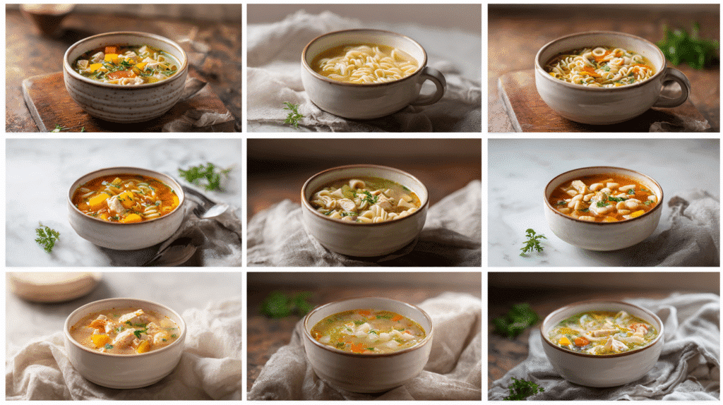 Bowl of white bean and pasta soup with spinach, carrots, and herbs in a warm, rustic setting.