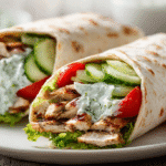 Mediterranean Garlic Chicken Wraps on white plate