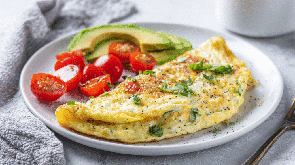 U3823717446 A Plated Veggie Omelet On A White Plate Served Wi D50b7141 D8ff 412a B34c 86516486fa28 0