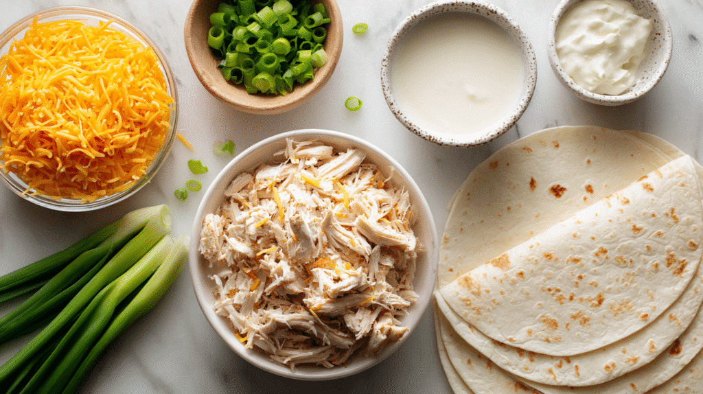 Ingredients for Ranch Chicken and Cheese Tortilla Wraps