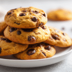 Best Banana Bread Chocolate Chip Cookies stacked on white plate
