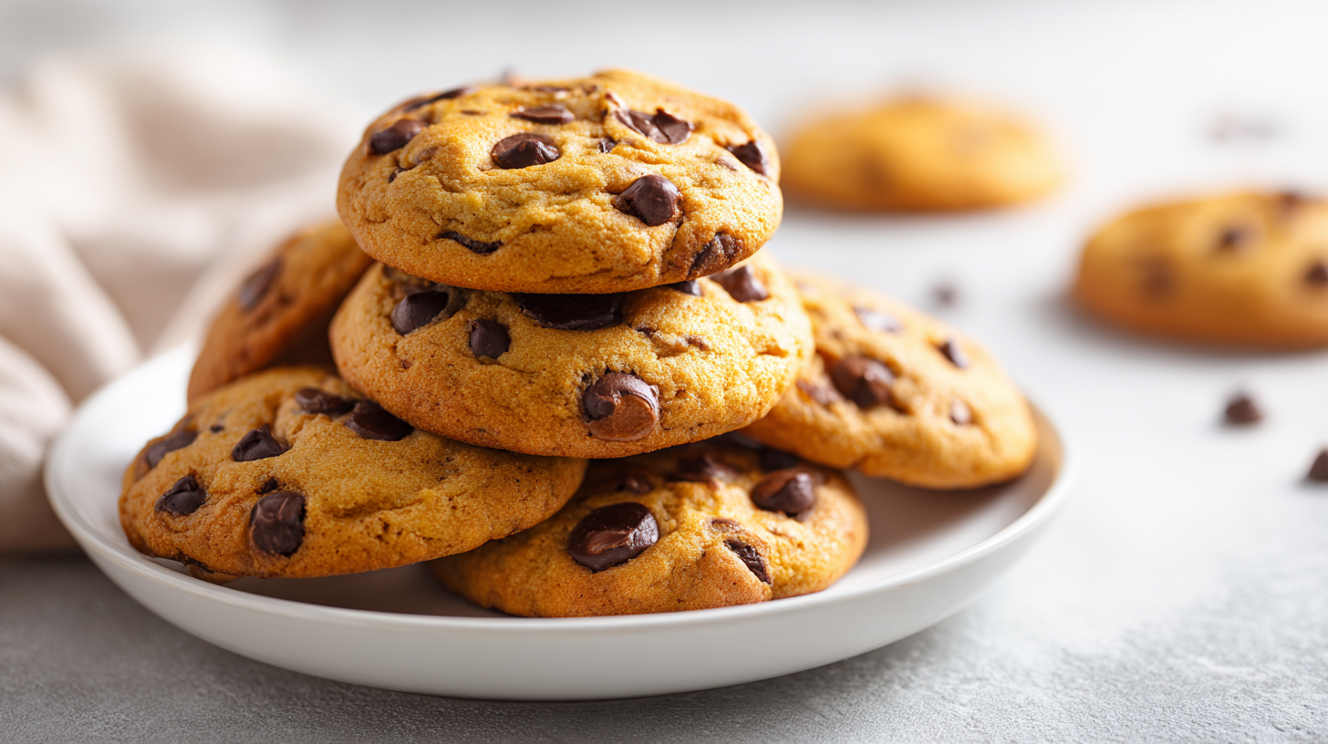 Best Banana Bread Chocolate Chip Cookies stacked on white plate