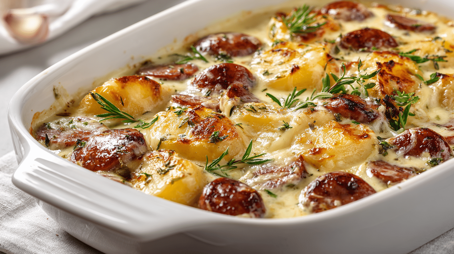 U3823717446 Bright Overhead Shot Of Smoked Sausage Potato Cas F934e848 26ca 4146 A4c6 5ed323abde96 0