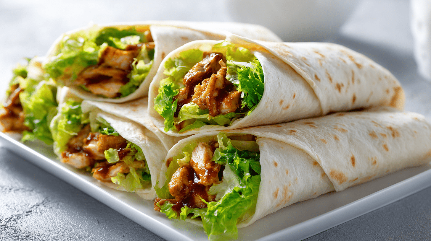 BBQ Garlic Chicken Wraps served on a white plate