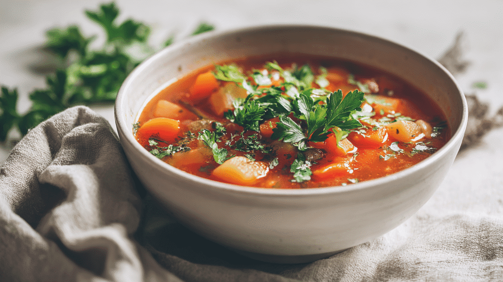 U3823717446 Clean Close Up Of A Served Bowl Of Vegetable Soup 69fe46c2 8e90 4b61 9229 3c16bd816688 0