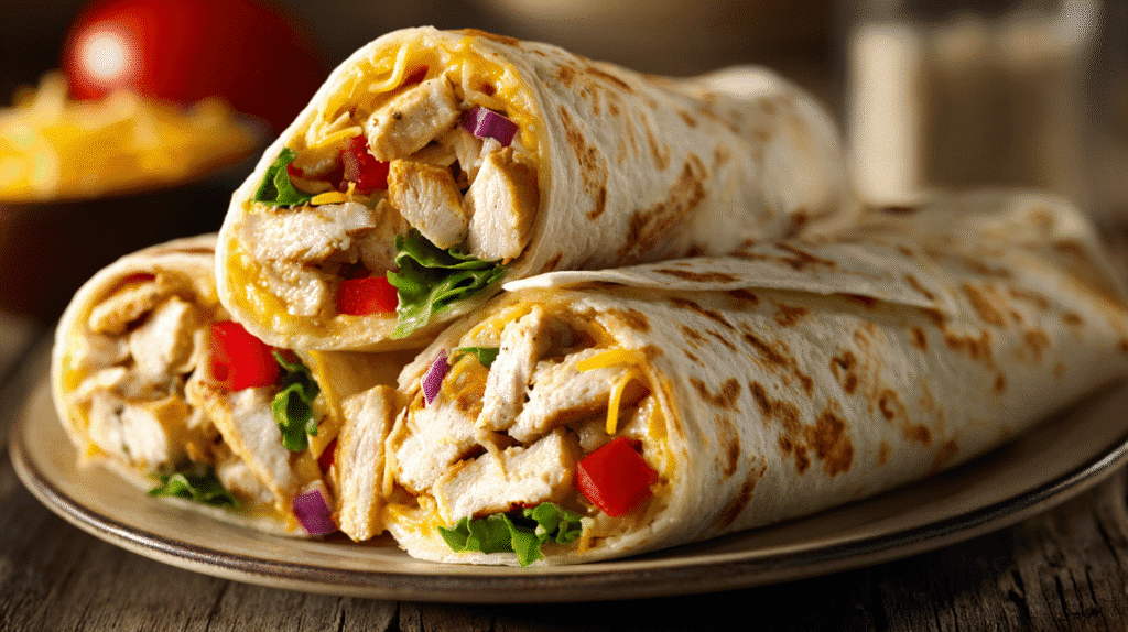 Ranch Chicken and Cheese Tortilla Wraps on a plate