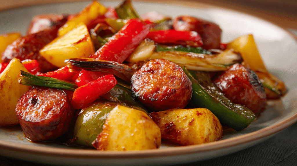 U3823717446 Close Up Of Roasted One Pan Smoked Sausage And Ve 54ebd042 6238 4d4e Ae9e 00ef716981ee 0