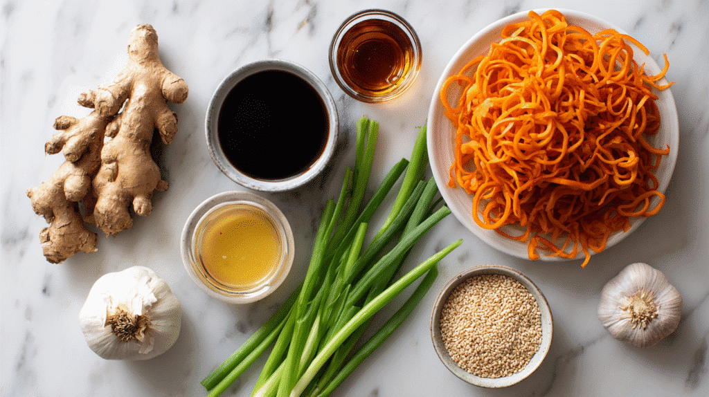 Ingredients for Sweet Potato Noodles with Honey Soy Glaze