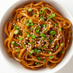 Sweet Potato Noodles with Honey Soy Glaze in white bowl