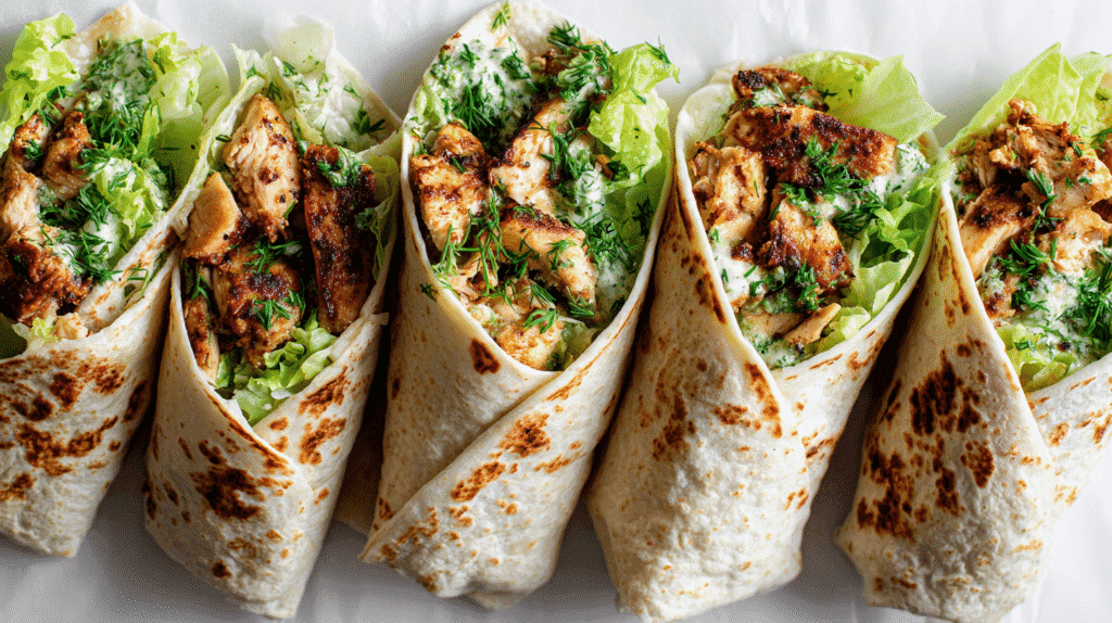 Garlic Butter Chicken Wraps on white plate